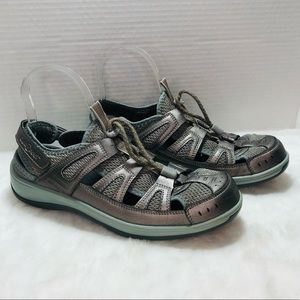 OrthoFeet size 9.5B medium women’s Pewter strappy sandals adjustable heel strap